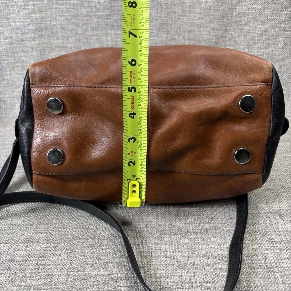 Fossil Sydney Satchel Brown Black Leather Crossbody Bag Two Tone Boho Purse